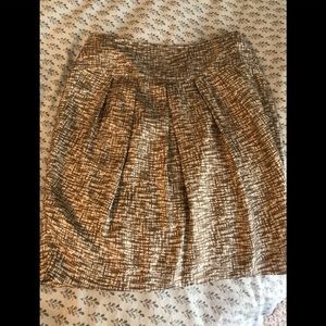 Tan and White Pleated Pencil Skirt